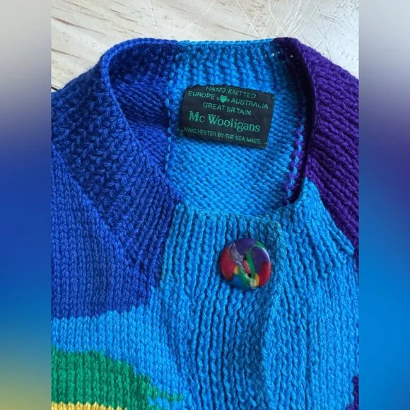 McWooligans Vintage 100% Wool Hand Knit Cardigan Sweater - Picture 6 of 14